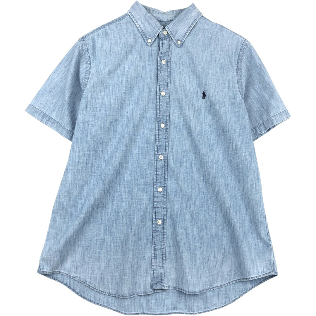 Ralph Lauren button-down short-sleeved chambray shirt, men's size XL (approx.) cotton blue type Vintage Second Hand