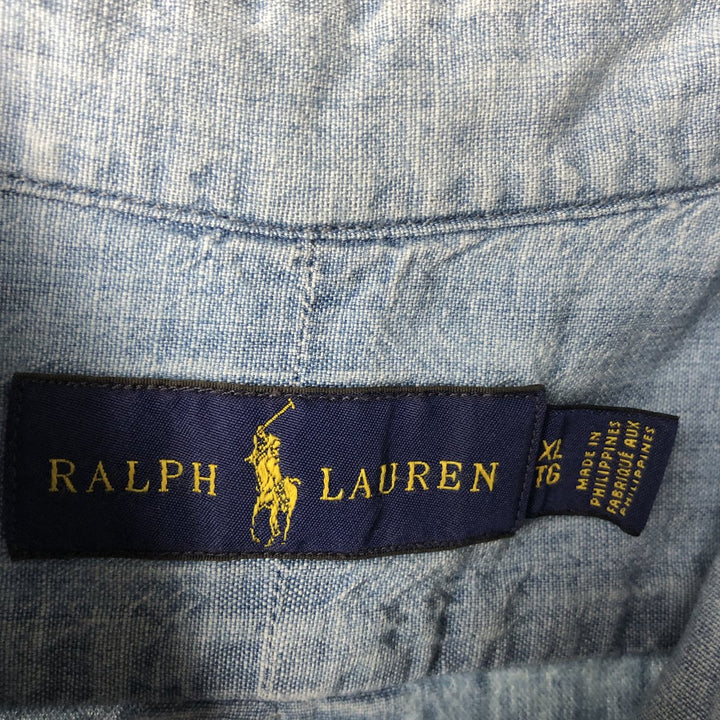 Ralph Lauren button-down short-sleeved chambray shirt, men's size XL (approx.) cotton blue type Vintage Second Hand
