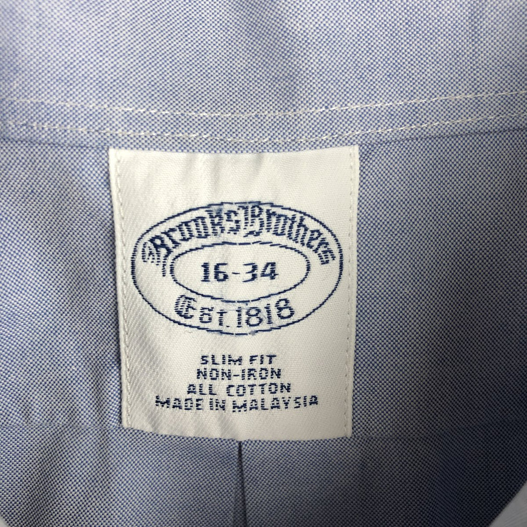 Brooks Brothers Est.1818 Slim Fit Short-Sleeve Cotton Shirt, Men's Size L (approx.) cotton blue type Vintage Second Hand