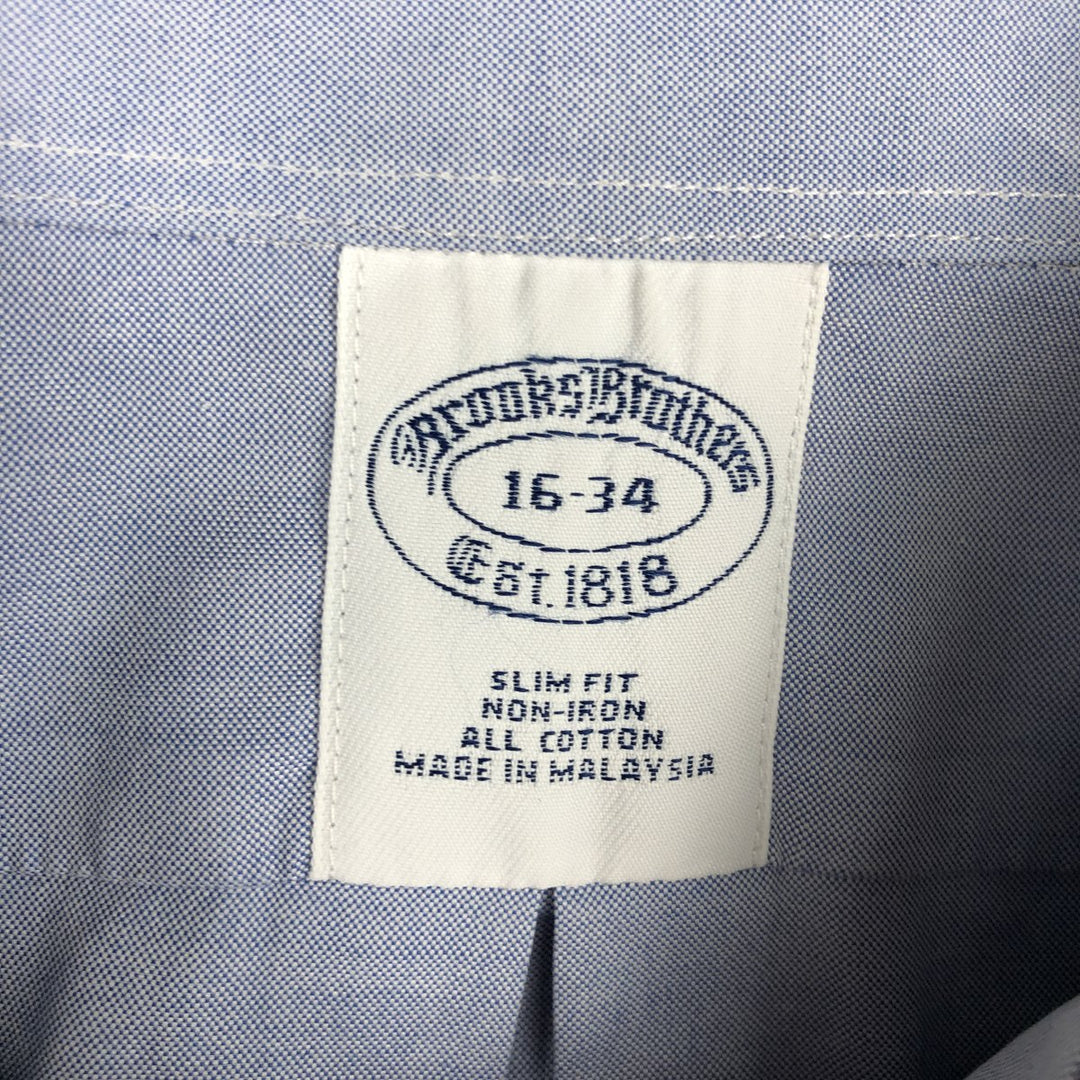 Brooks Brothers Est.1818 Slim Fit Short-Sleeve Cotton Shirt, Men's Size L (approx.) cotton blue type Vintage Second Hand