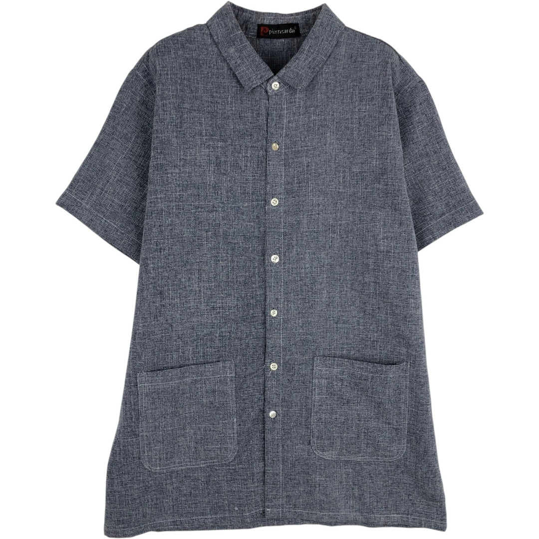 Pierre Cardin short-sleeved box shirt, men's size M (approx.) unclear gray type Vintage Second Hand