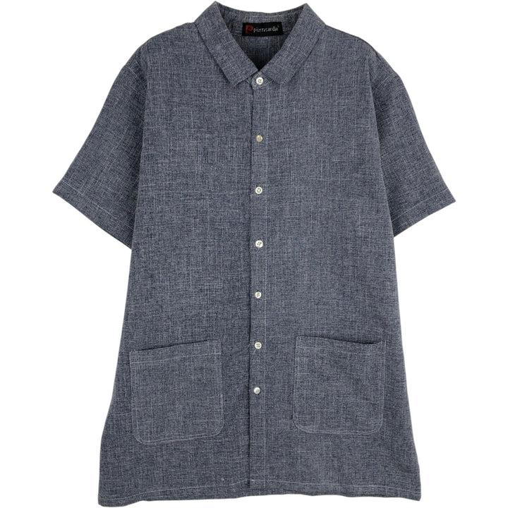 Pierre Cardin short-sleeved box shirt, men's size M (approx.) unclear gray type Vintage Second Hand