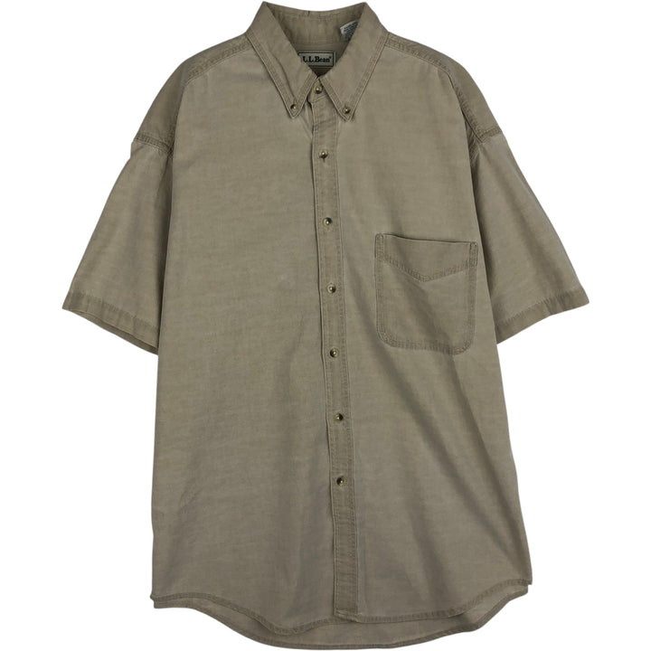 ~90'S LLBean Short-Sleeve Button-Down Shirt, Made in Canada, Men's Size L (approx.), Vintage cotton beige type brown Vintage Second Hand