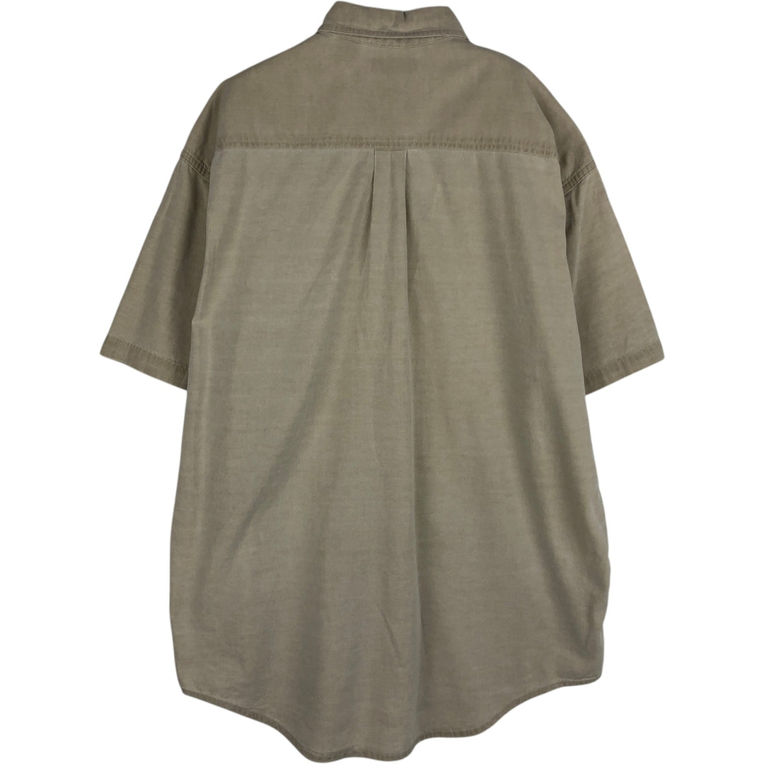 ~90'S LLBean Short-Sleeve Button-Down Shirt, Made in Canada, Men's Size L (approx.), Vintage cotton beige type brown Vintage Second Hand