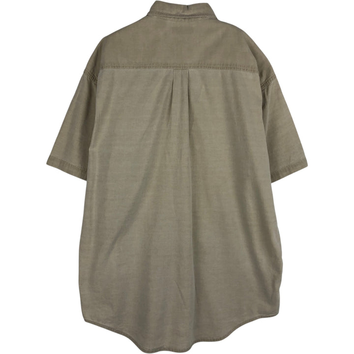 ~90'S LLBean Short-Sleeve Button-Down Shirt, Made in Canada, Men's Size L (approx.), Vintage cotton beige type brown Vintage Second Hand