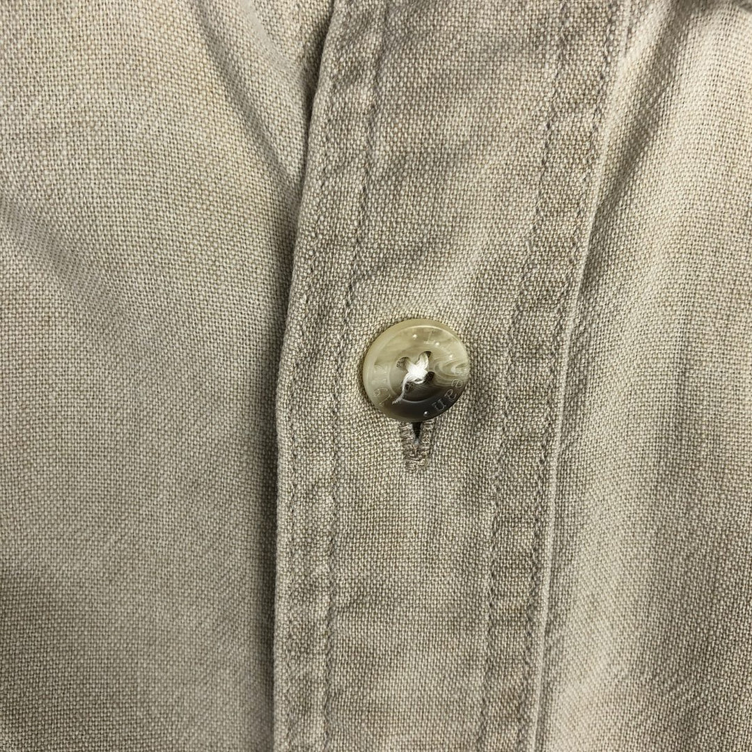 ~90'S LLBean Short-Sleeve Button-Down Shirt, Made in Canada, Men's Size L (approx.), Vintage cotton beige type brown Vintage Second Hand