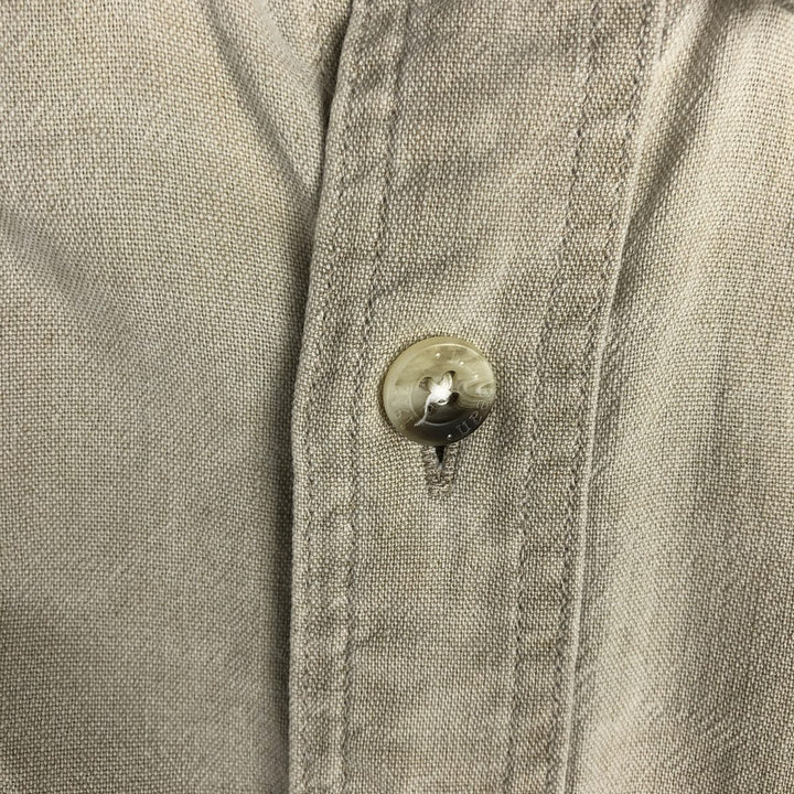 ~90'S LLBean Short-Sleeve Button-Down Shirt, Made in Canada, Men's Size L (approx.), Vintage cotton beige type brown Vintage Second Hand
