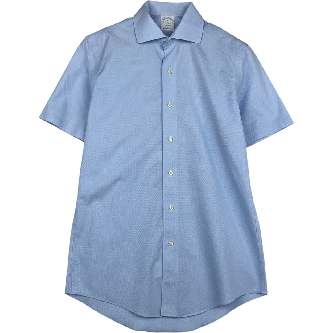 Brooks Brothers 1818 Wide Collar Short Sleeve Cotton Check Shirt, Men's Size M (approx.) cotton Blue type light blue Vintage Second Hand