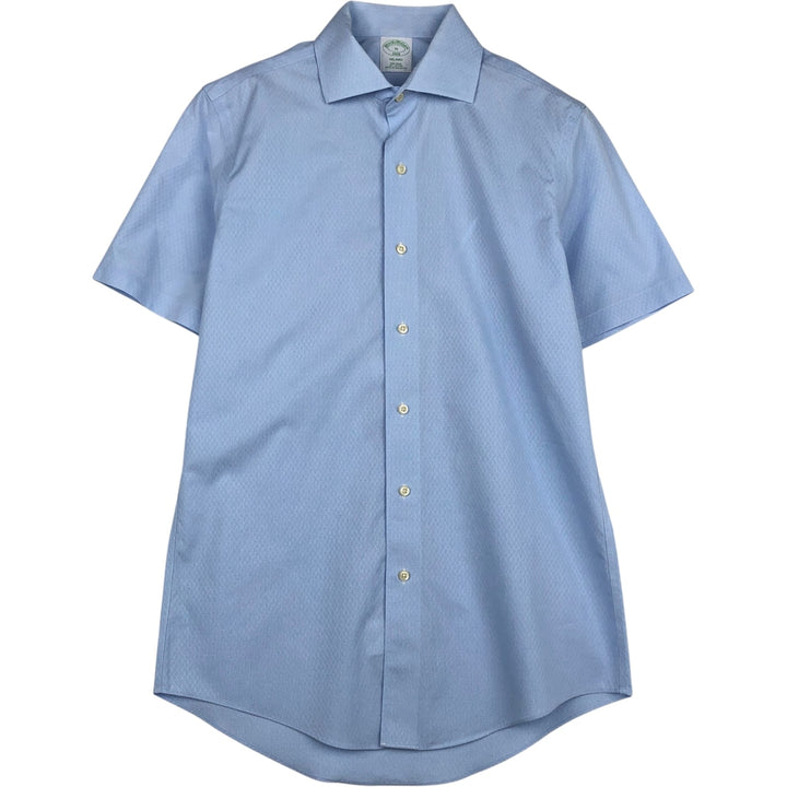 Brooks Brothers 1818 Wide Collar Short Sleeve Cotton Check Shirt, Men's Size M (approx.) cotton Blue type light blue Vintage Second Hand