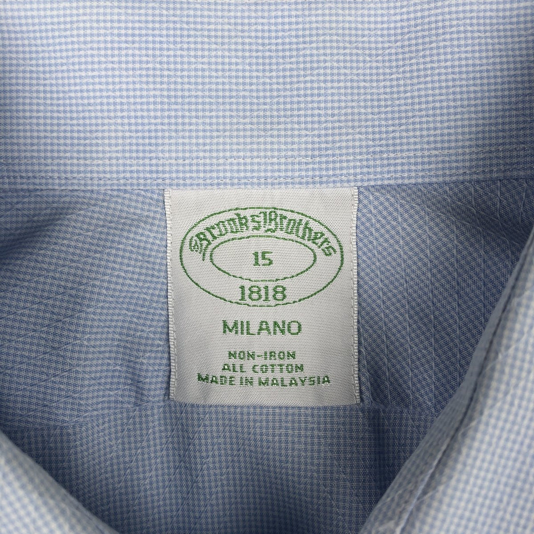 Brooks Brothers 1818 Wide Collar Short Sleeve Cotton Check Shirt, Men's Size M (approx.) cotton Blue type light blue Vintage Second Hand