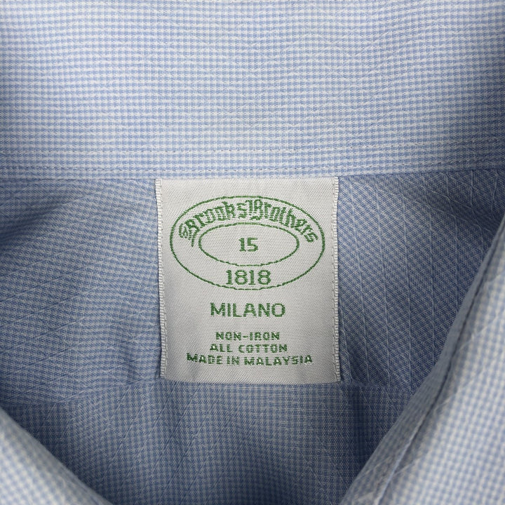 Brooks Brothers 1818 Wide Collar Short Sleeve Cotton Check Shirt, Men's Size M (approx.) cotton Blue type light blue Vintage Second Hand