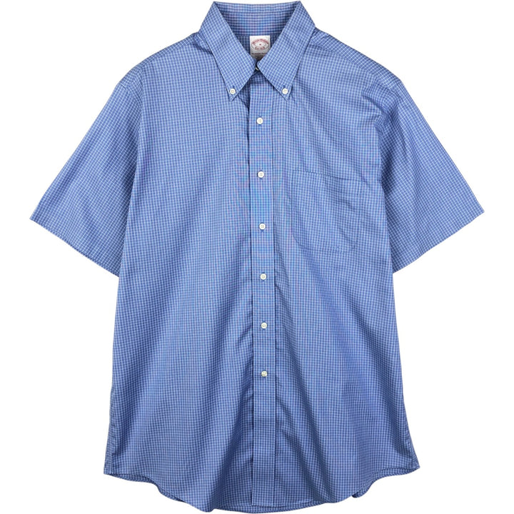 Brooks Brothers Est.1818 Short Sleeve Button-Down Check Shirt, Men's Size L cotton blue type Vintage Second Hand