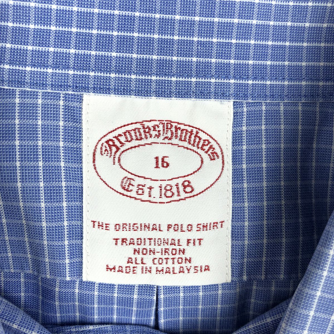 Brooks Brothers Est.1818 Short Sleeve Button-Down Check Shirt, Men's Size L cotton blue type Vintage Second Hand