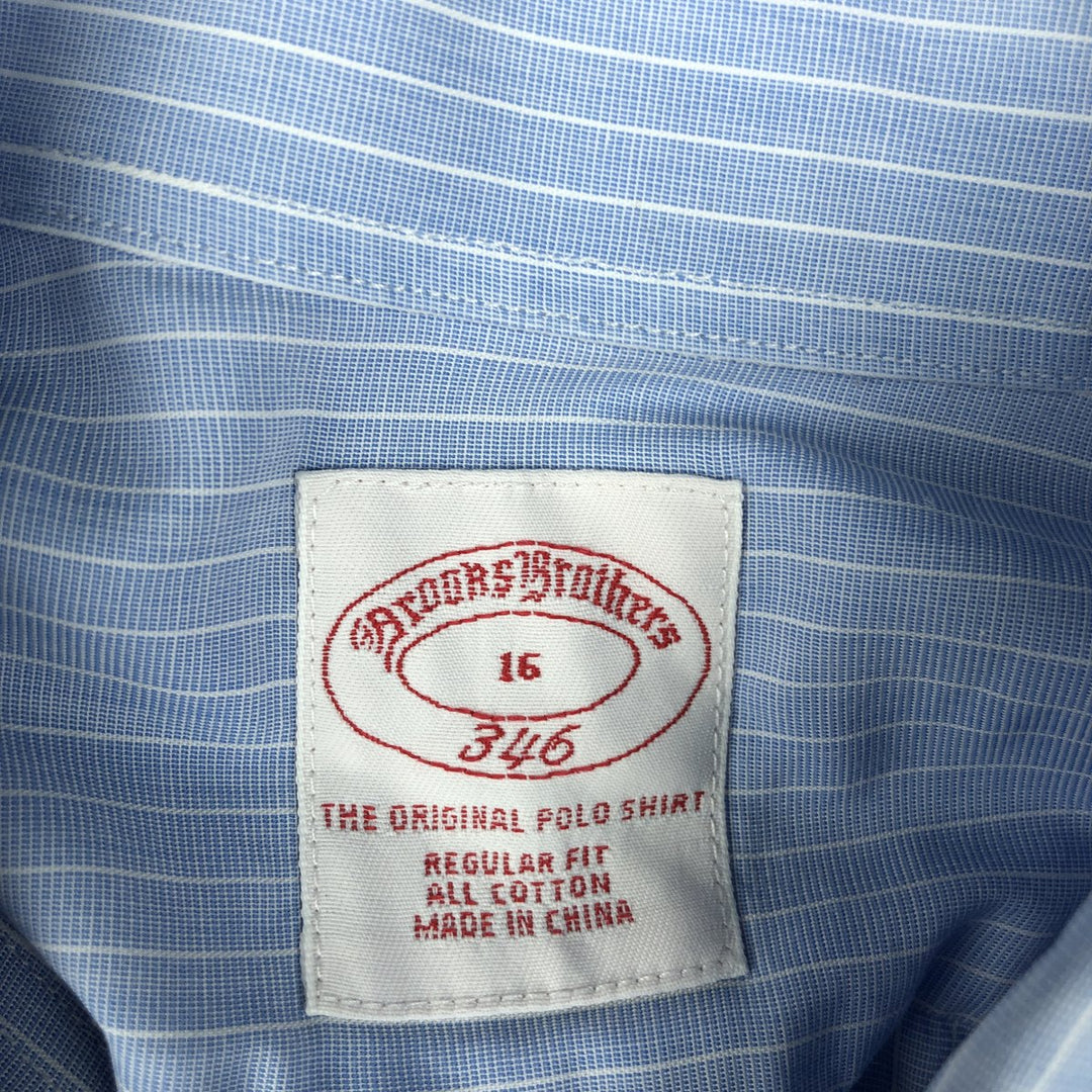 Brooks Brothers 346 short sleeve button down striped shirt, men's size L cotton Blue type light blue Vintage Second Hand