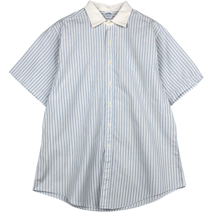 Brooks Brothers Est.1818 Multi-Stripe Short-Sleeve Cotton Striped Shirt, Cleric Shirt, Men's Size XL (approx.) cotton white type Vintage Second Hand