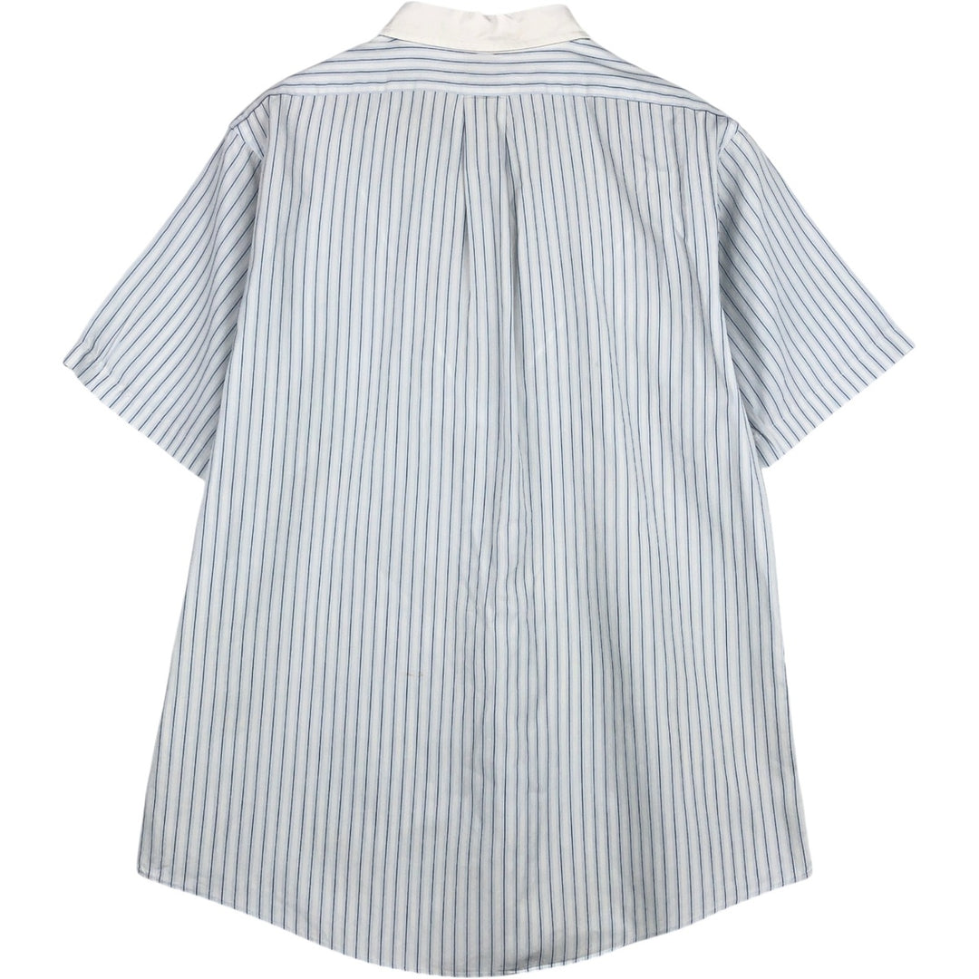 Brooks Brothers Est.1818 Multi-Stripe Short-Sleeve Cotton Striped Shirt, Cleric Shirt, Men's Size XL (approx.) cotton white type Vintage Second Hand