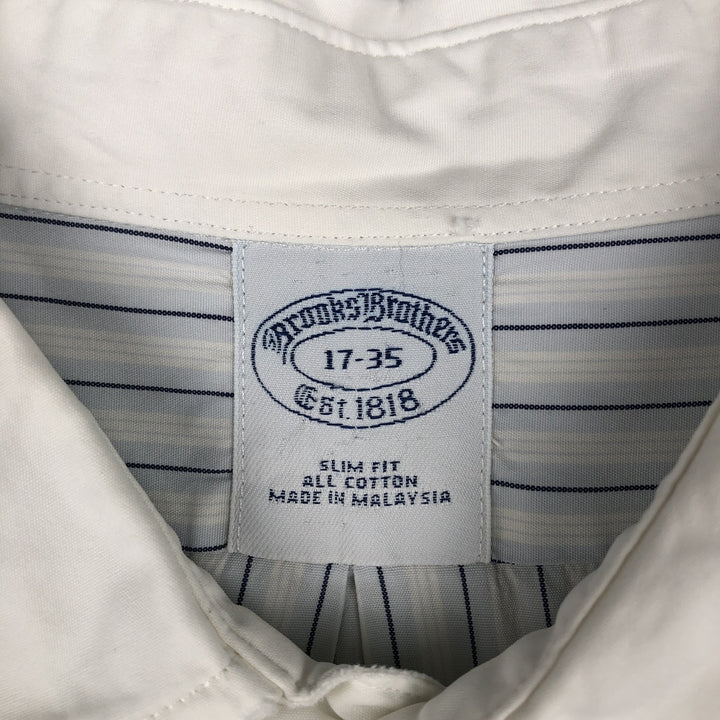 Brooks Brothers Est.1818 Multi-Stripe Short-Sleeve Cotton Striped Shirt, Cleric Shirt, Men's Size XL (approx.) cotton white type Vintage Second Hand