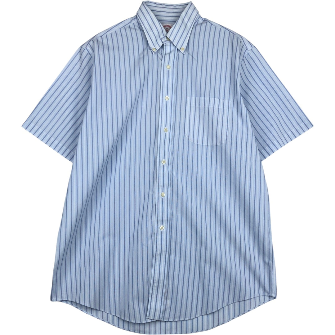 Brooks Brothers 346 Multi-Stripe Short-Sleeve Button-Down Striped Shirt, Men's Size L (approx.) cotton Blue type light blue Vintage Second Hand