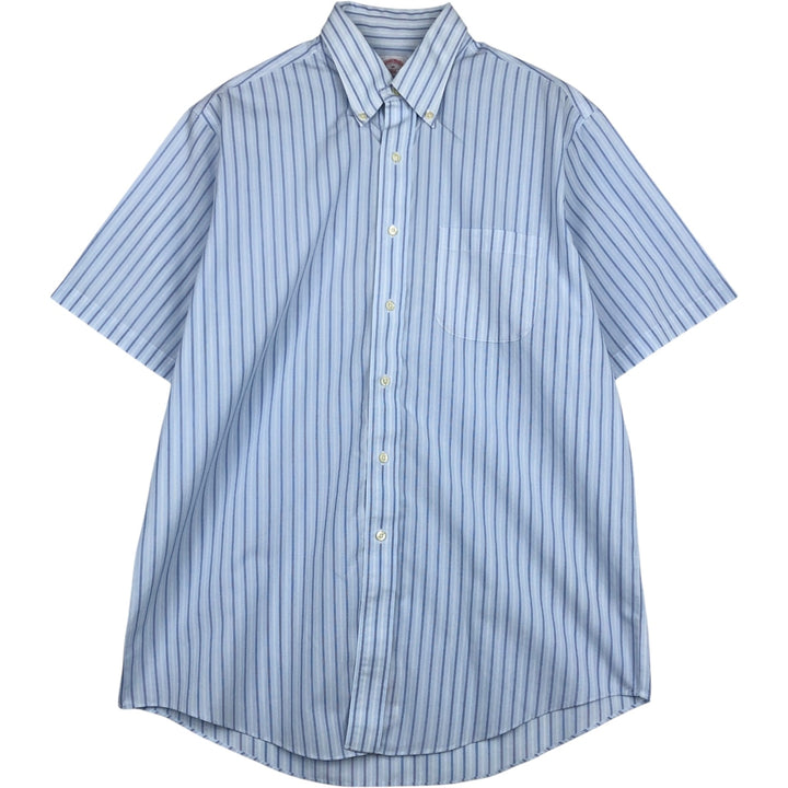 Brooks Brothers 346 Multi-Stripe Short-Sleeve Button-Down Striped Shirt, Men's Size L (approx.) cotton Blue type light blue Vintage Second Hand