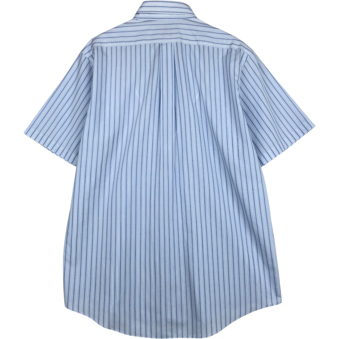 Brooks Brothers 346 Multi-Stripe Short-Sleeve Button-Down Striped Shirt, Men's Size L (approx.) cotton Blue type light blue Vintage Second Hand