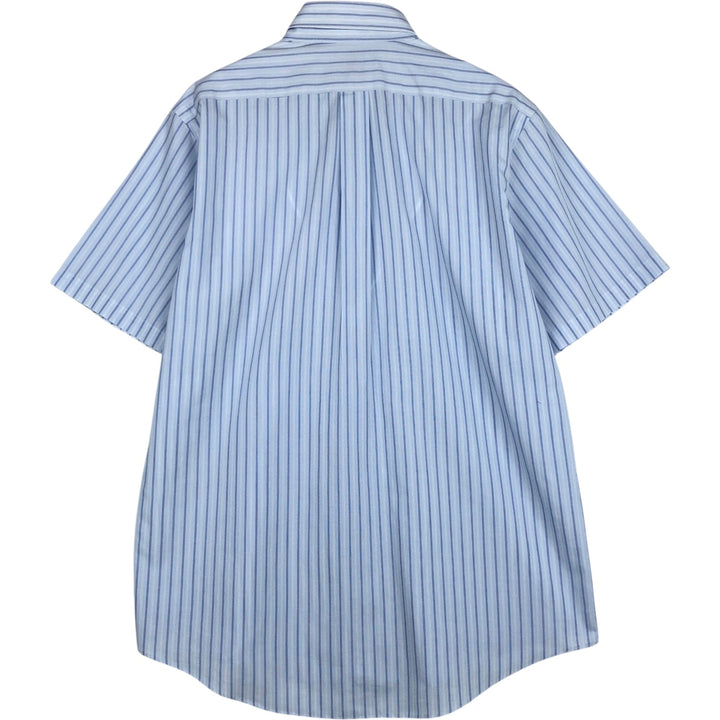 Brooks Brothers 346 Multi-Stripe Short-Sleeve Button-Down Striped Shirt, Men's Size L (approx.) cotton Blue type light blue Vintage Second Hand