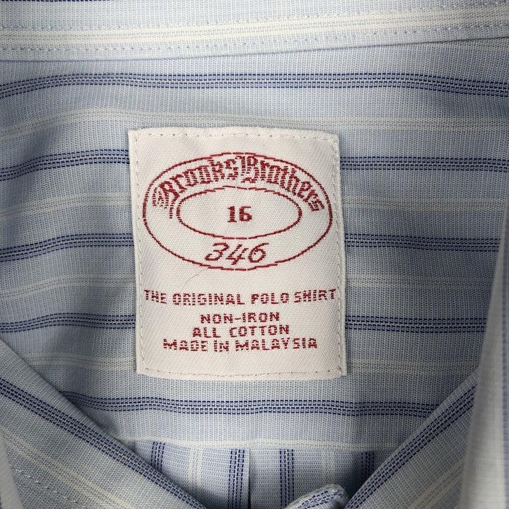 Brooks Brothers 346 Multi-Stripe Short-Sleeve Button-Down Striped Shirt, Men's Size L (approx.) cotton Blue type light blue Vintage Second Hand