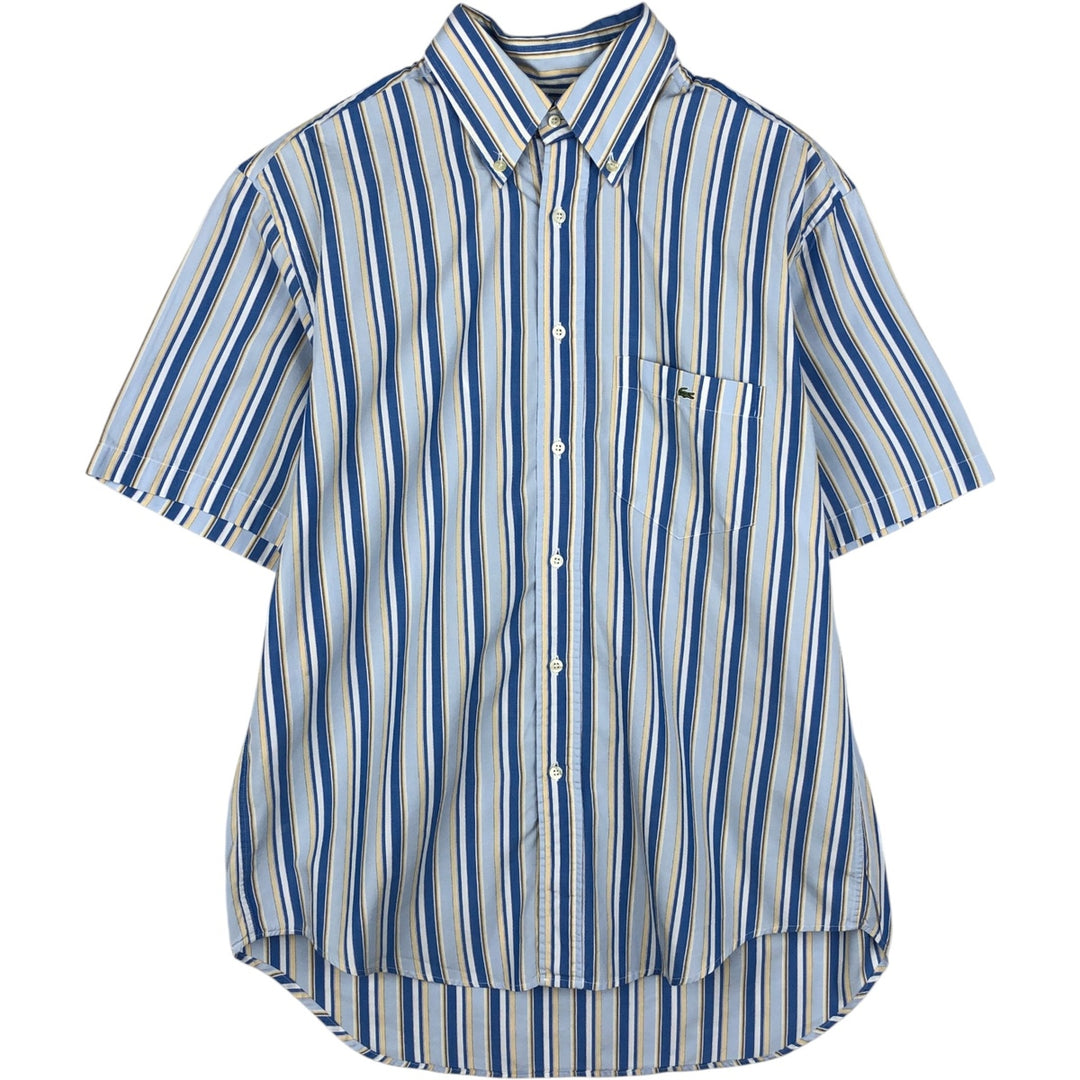 Lacoste Multi-Stripe Short-Sleeve Button-Down Striped Shirt, Men's Size L (approx.) cotton Blue type light blue Vintage Second Hand
