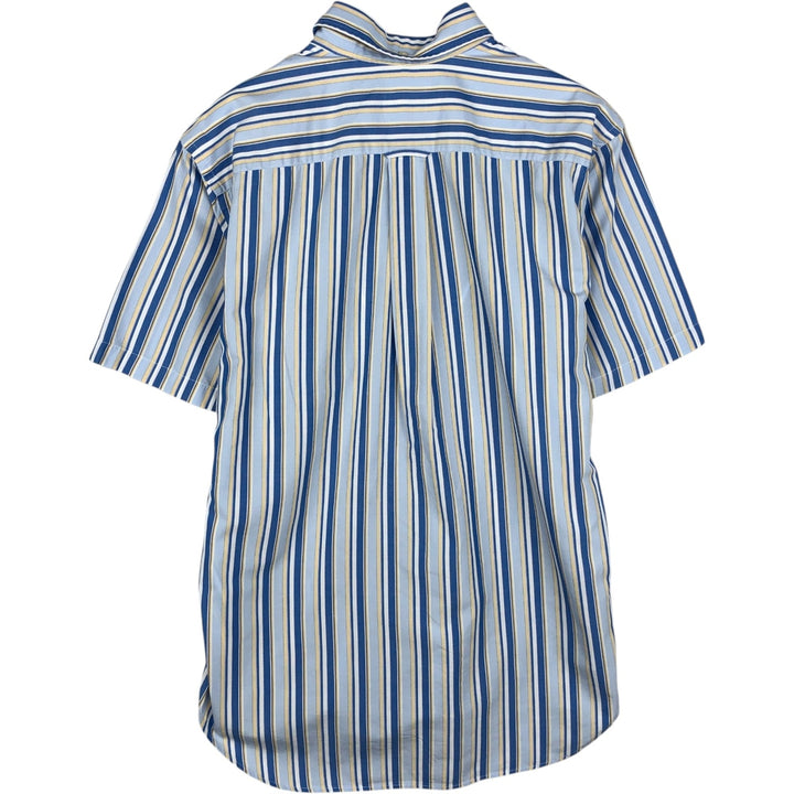 Lacoste Multi-Stripe Short-Sleeve Button-Down Striped Shirt, Men's Size L (approx.) cotton Blue type light blue Vintage Second Hand