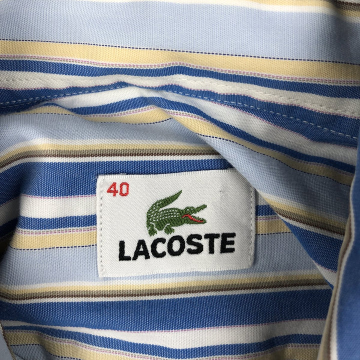 Lacoste Multi-Stripe Short-Sleeve Button-Down Striped Shirt, Men's Size L (approx.) cotton Blue type light blue Vintage Second Hand