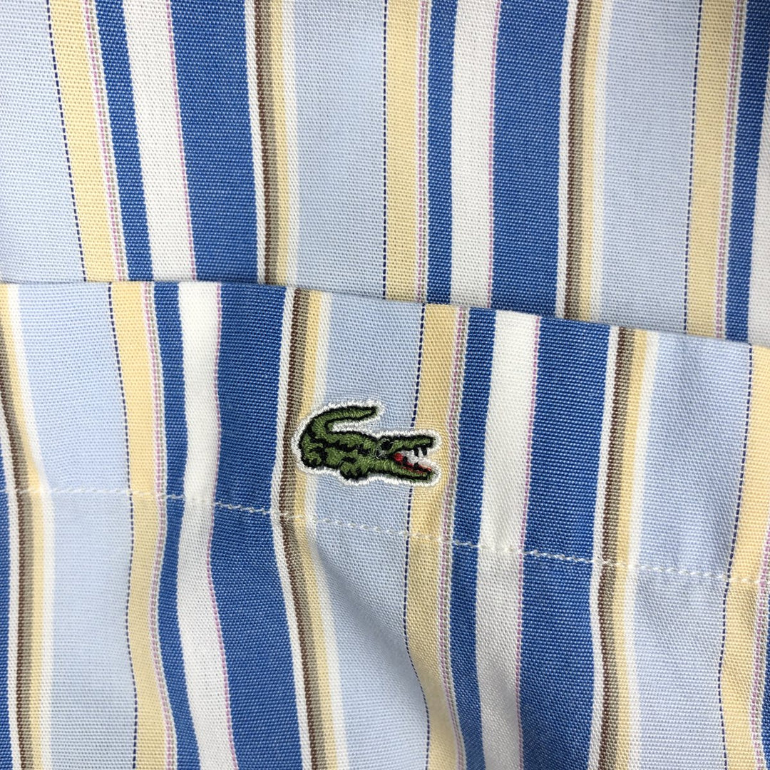 Lacoste Multi-Stripe Short-Sleeve Button-Down Striped Shirt, Men's Size L (approx.) cotton Blue type light blue Vintage Second Hand
