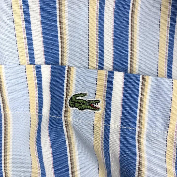 Lacoste Multi-Stripe Short-Sleeve Button-Down Striped Shirt, Men's Size L (approx.) cotton Blue type light blue Vintage Second Hand