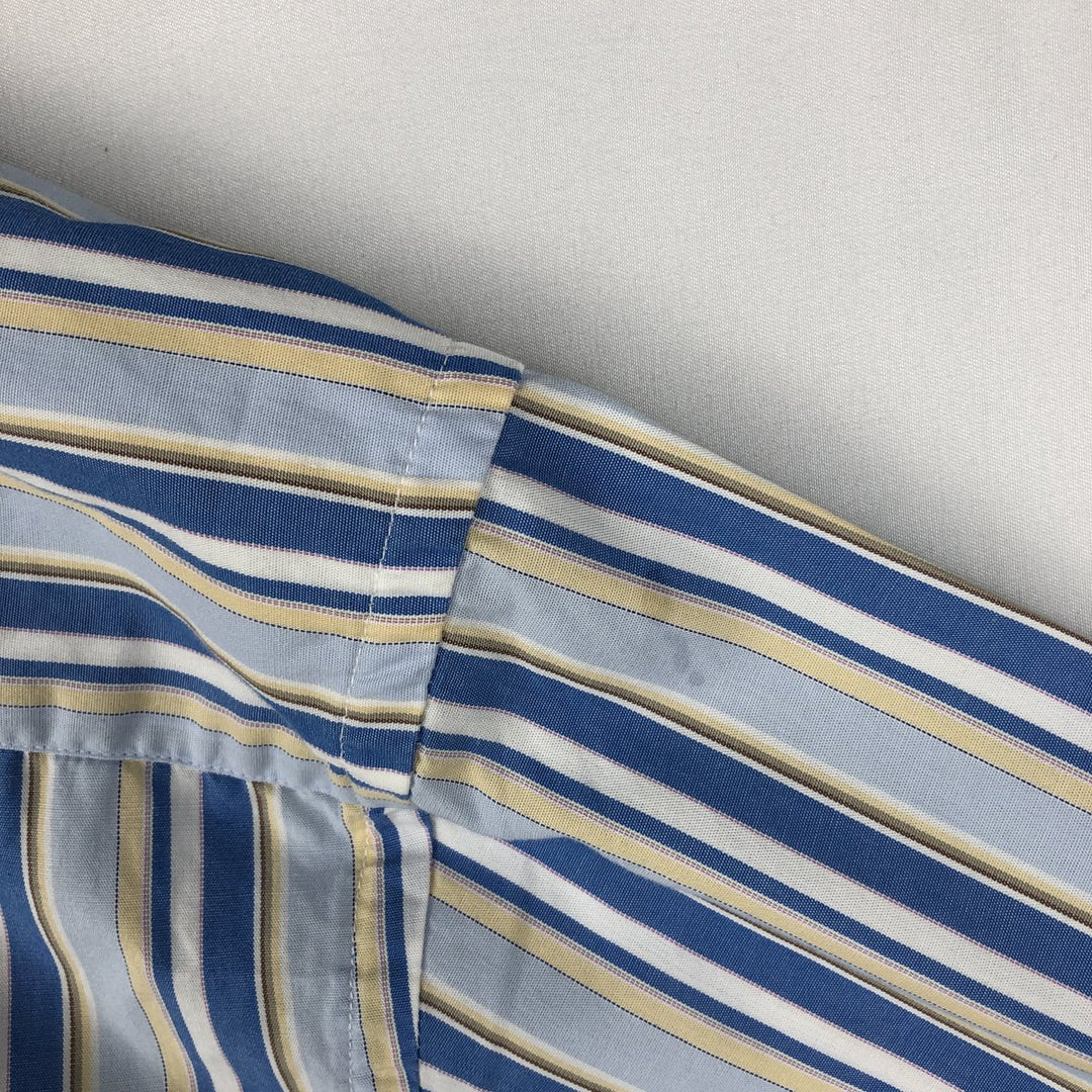 Lacoste Multi-Stripe Short-Sleeve Button-Down Striped Shirt, Men's Size L (approx.) cotton Blue type light blue Vintage Second Hand