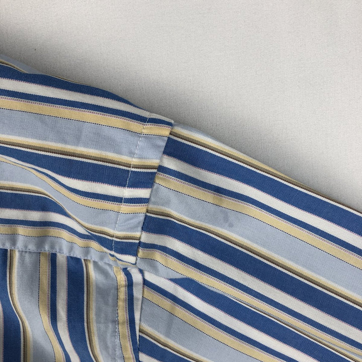 Lacoste Multi-Stripe Short-Sleeve Button-Down Striped Shirt, Men's Size L (approx.) cotton Blue type light blue Vintage Second Hand