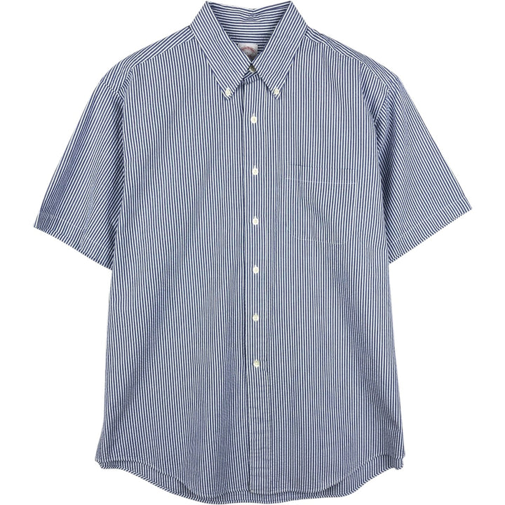 Brooks Brothers Est.1818 Seersucker Short Sleeve Button-Down Striped Shirt, Men's Size L cotton blue type Vintage Second Hand