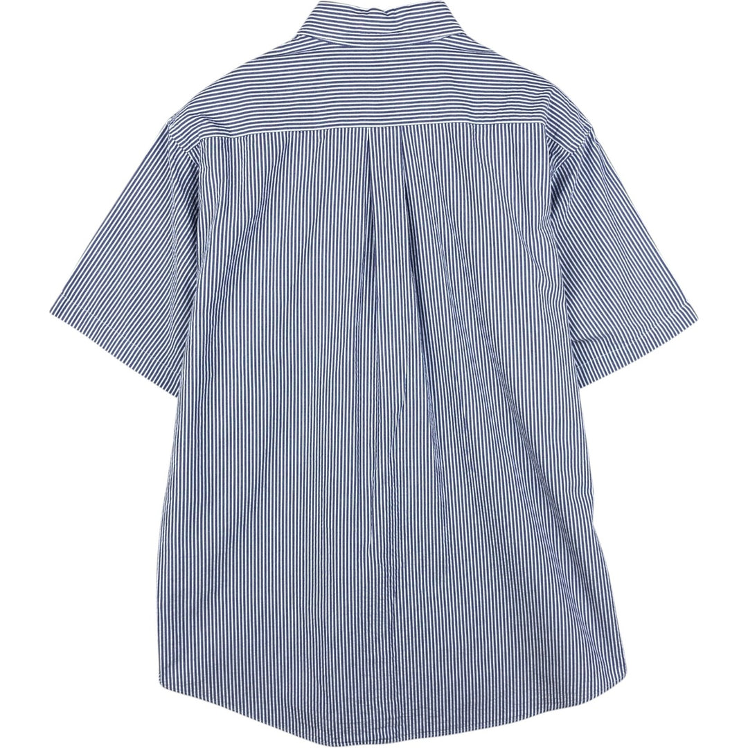 Brooks Brothers Est.1818 Seersucker Short Sleeve Button-Down Striped Shirt, Men's Size L cotton blue type Vintage Second Hand