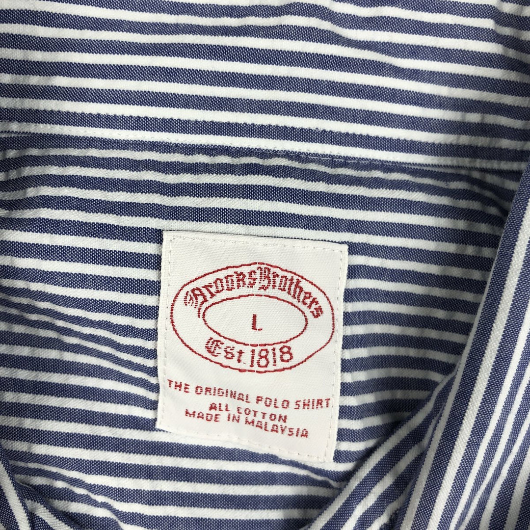 Brooks Brothers Est.1818 Seersucker Short Sleeve Button-Down Striped Shirt, Men's Size L cotton blue type Vintage Second Hand