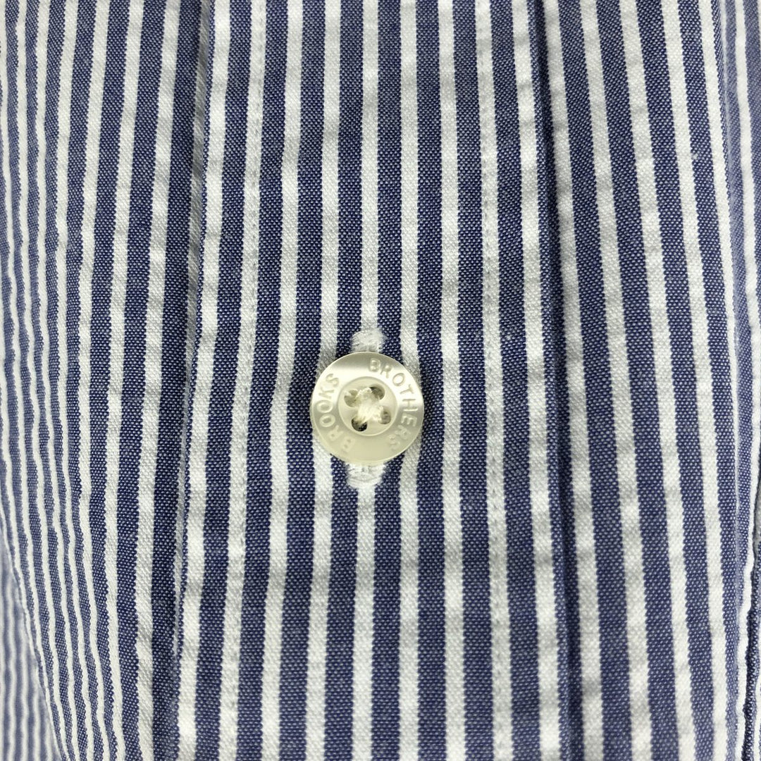 Brooks Brothers Est.1818 Seersucker Short Sleeve Button-Down Striped Shirt, Men's Size L cotton blue type Vintage Second Hand