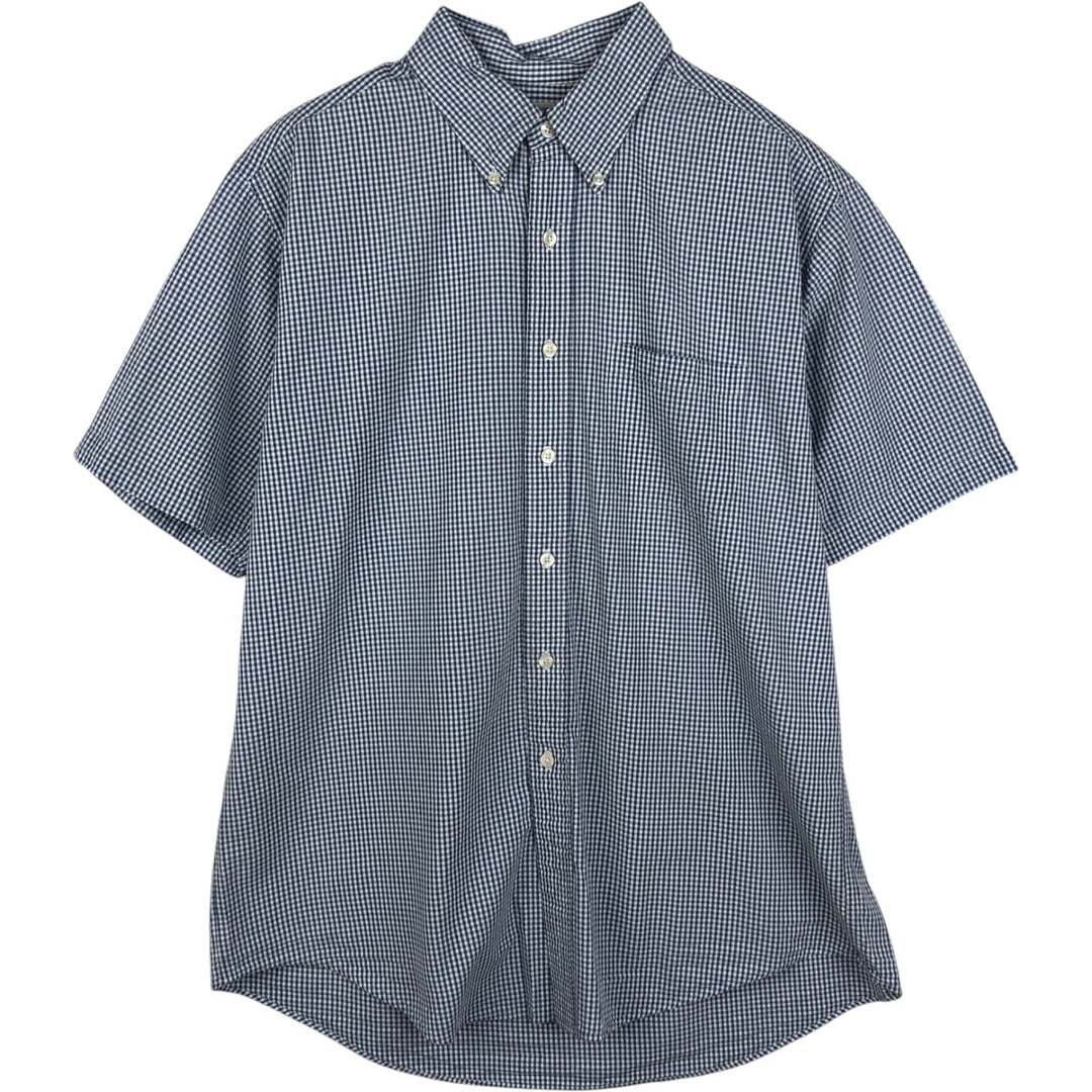 Brooks Brother Est.1818 Gingham Check Seersucker Short-Sleeve Button-Down Check Shirt, Men's Size L (approx.) cotton white type Vintage Second Hand