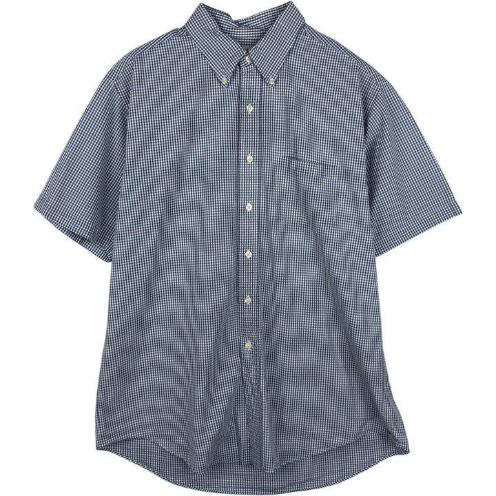 Brooks Brother Est.1818 Gingham Check Seersucker Short-Sleeve Button-Down Check Shirt, Men's Size L (approx.) cotton white type Vintage Second Hand