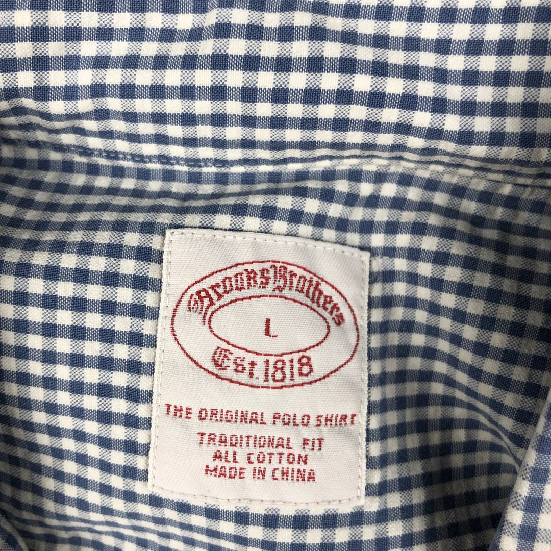 Brooks Brother Est.1818 Gingham Check Seersucker Short-Sleeve Button-Down Check Shirt, Men's Size L (approx.) cotton white type Vintage Second Hand