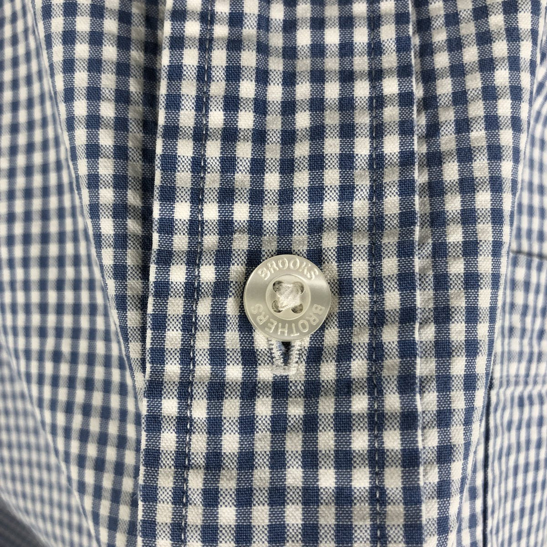 Brooks Brother Est.1818 Gingham Check Seersucker Short-Sleeve Button-Down Check Shirt, Men's Size L (approx.) cotton white type Vintage Second Hand