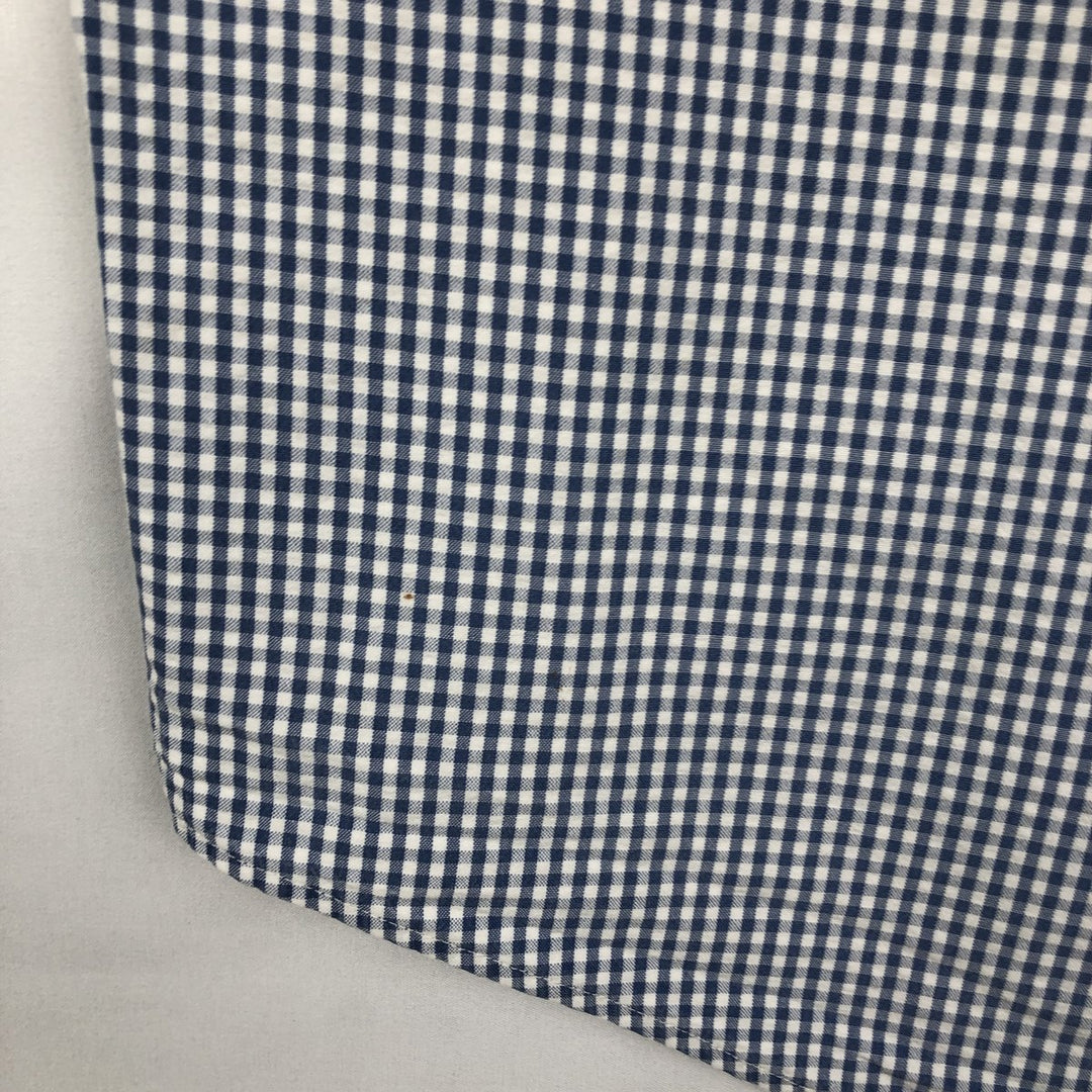Brooks Brother Est.1818 Gingham Check Seersucker Short-Sleeve Button-Down Check Shirt, Men's Size L (approx.) cotton white type Vintage Second Hand