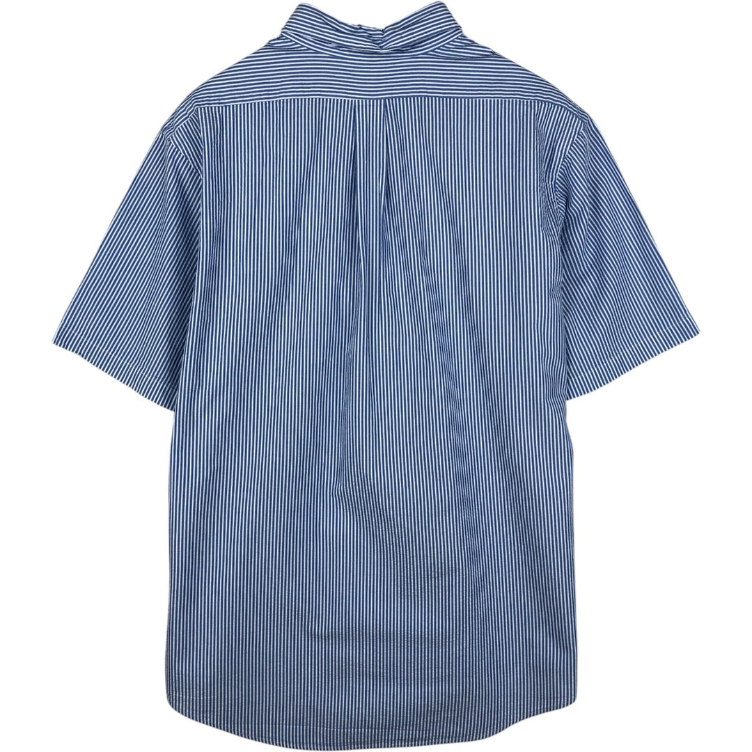 Brooks Brothers 1818 Seersucker Short-Sleeve Button-Down Striped Shirt, Men's Size XL (approx.) cotton blue type Vintage Second Hand