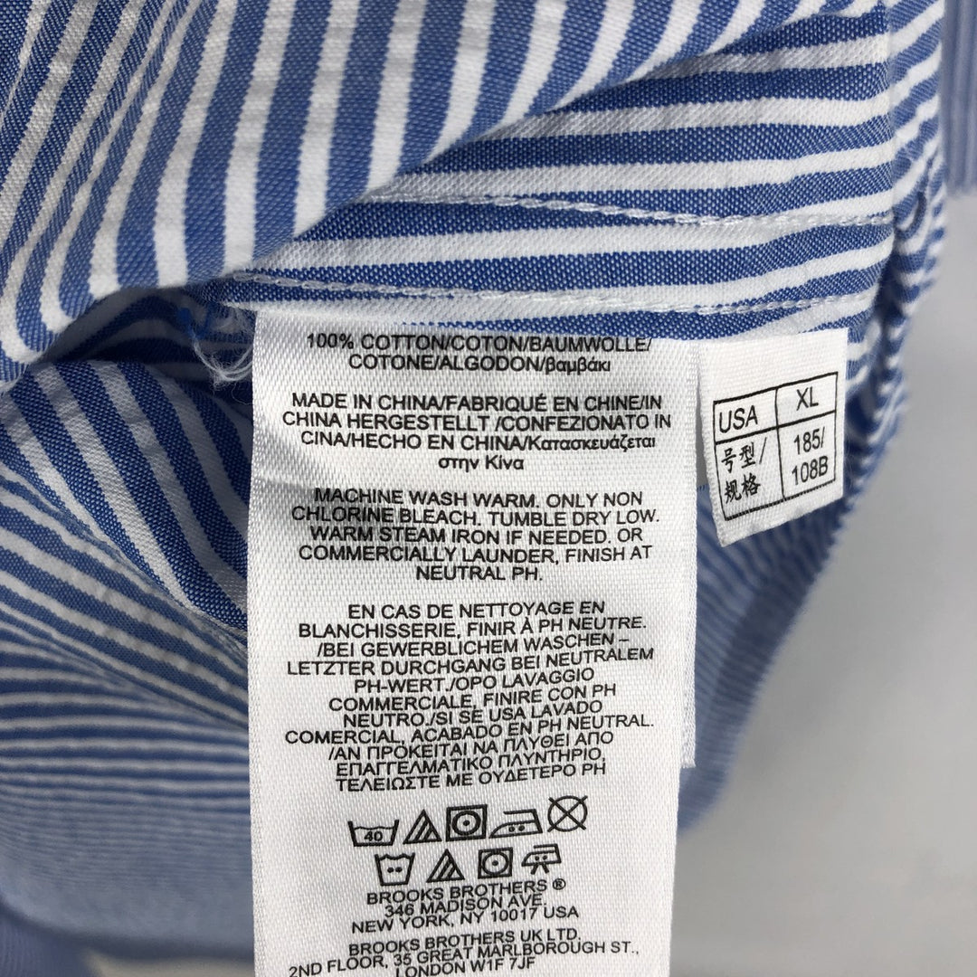 Brooks Brothers 1818 Seersucker Short-Sleeve Button-Down Striped Shirt, Men's Size XL (approx.) cotton blue type Vintage Second Hand