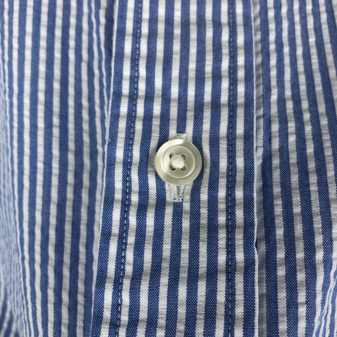 Brooks Brothers 1818 Seersucker Short-Sleeve Button-Down Striped Shirt, Men's Size XL (approx.) cotton blue type Vintage Second Hand