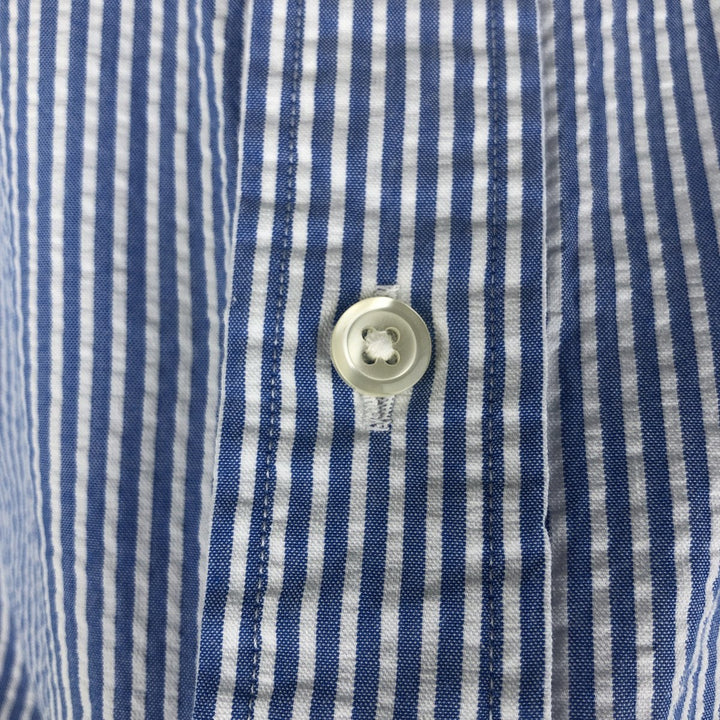 Brooks Brothers 1818 Seersucker Short-Sleeve Button-Down Striped Shirt, Men's Size XL (approx.) cotton blue type Vintage Second Hand