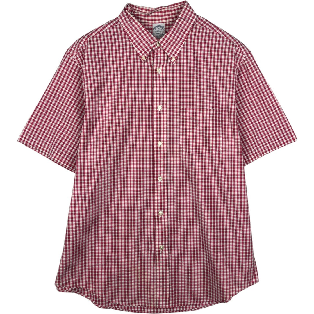 Brooks Brothers 1818 Seersucker Short-Sleeve Button-Down Check Shirt, Men's Size XL (approx.) cotton pink type Vintage Second Hand
