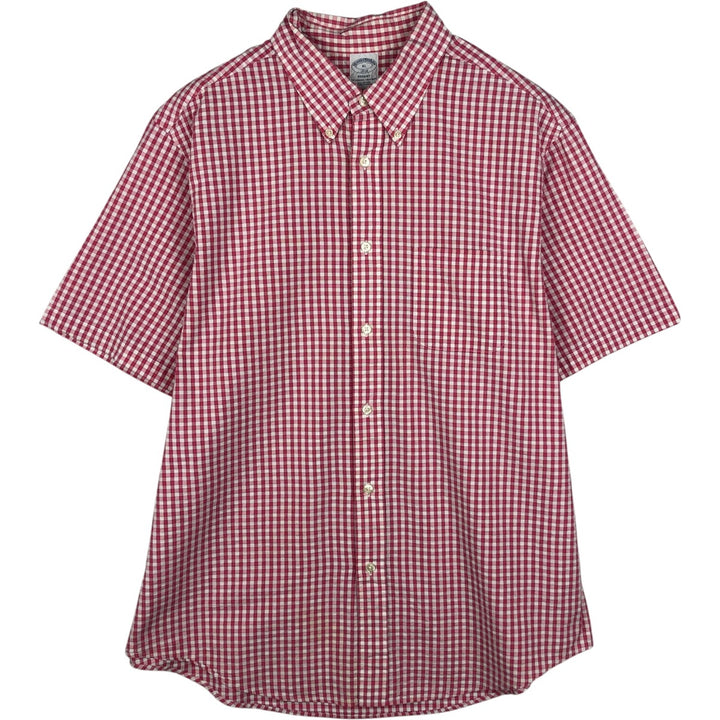 Brooks Brothers 1818 Seersucker Short-Sleeve Button-Down Check Shirt, Men's Size XL (approx.) cotton pink type Vintage Second Hand