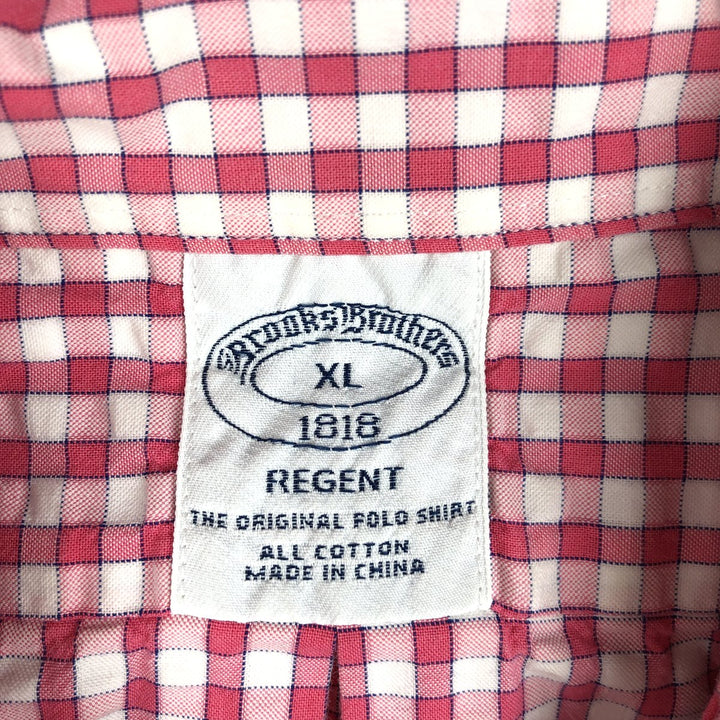 Brooks Brothers 1818 Seersucker Short-Sleeve Button-Down Check Shirt, Men's Size XL (approx.) cotton pink type Vintage Second Hand