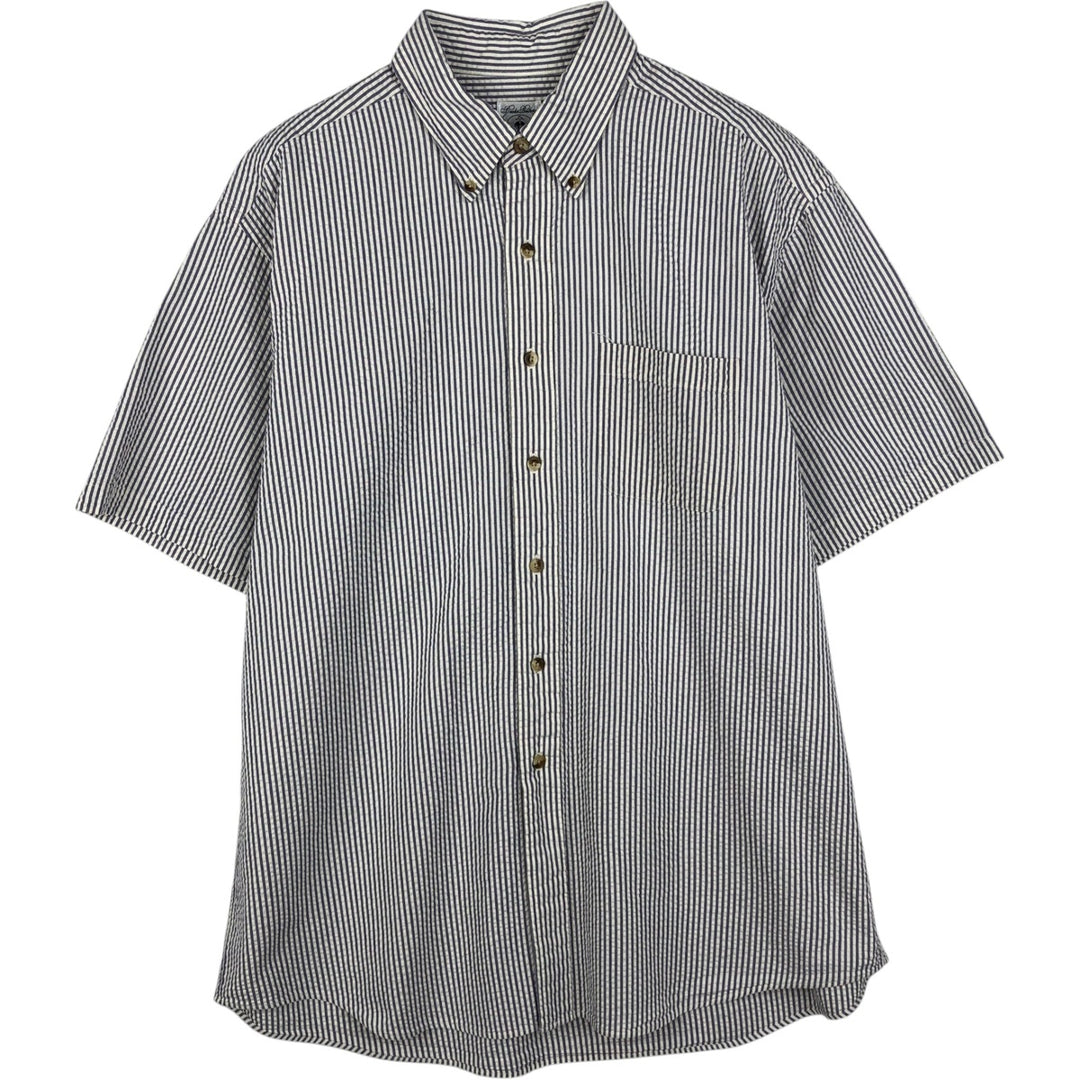 Brooks Brothers seersucker short-sleeved button-down striped shirt, men's size L (approx.) cotton blue type Vintage Second Hand